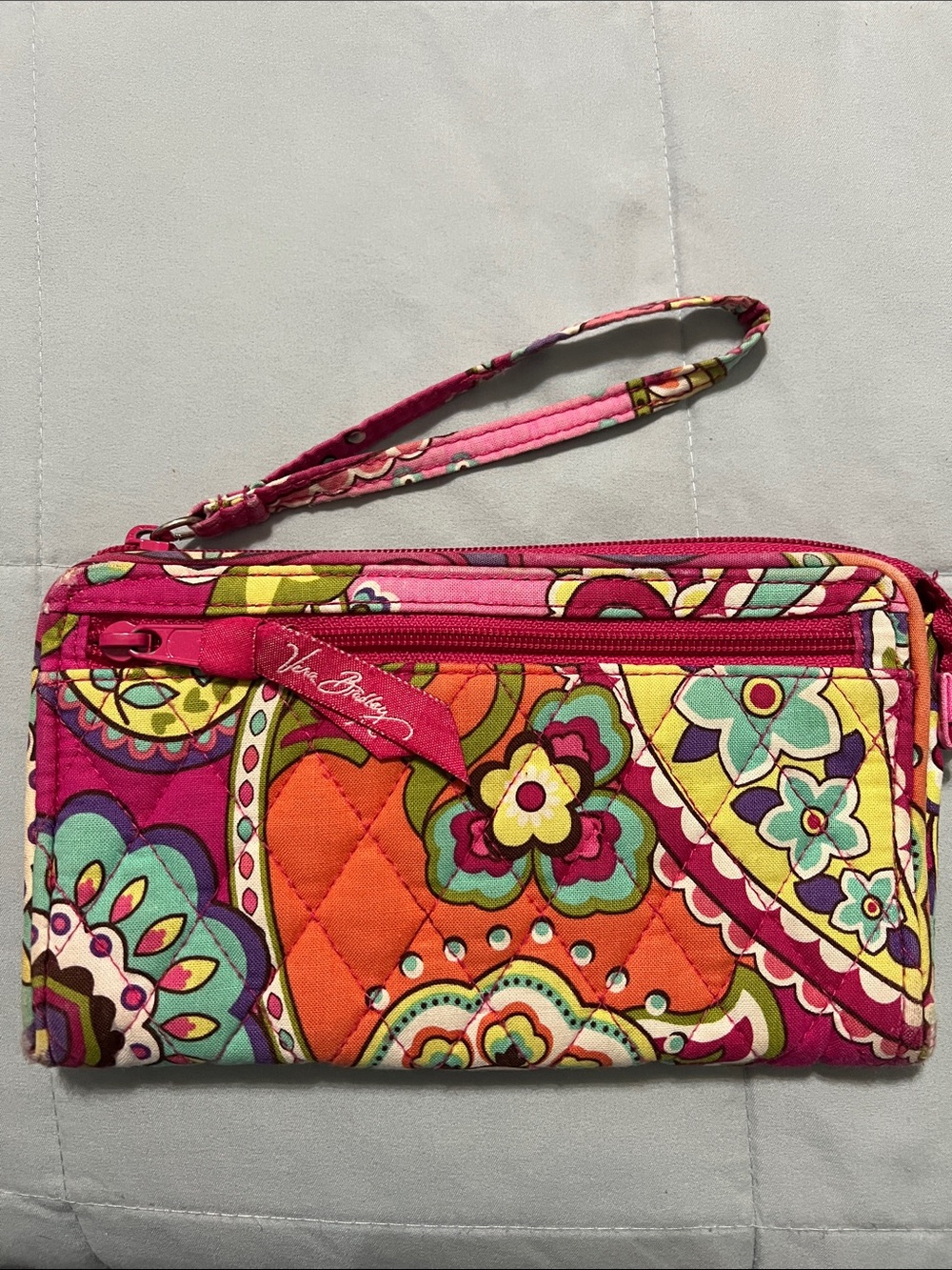 Vera Bradley Pink Orange Floral Quilted Wristlet